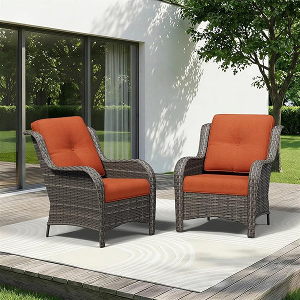 Patio Chairs Set of 2, Outdoor Wicker Patio Furniture Set with Thickened Olefin Cushions, High Back and Deep Seating - Photo 1