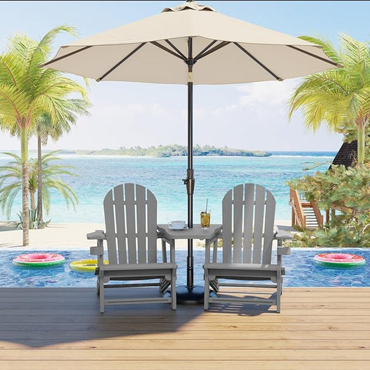 Adirondack Chair Set of 2, All Weather HDPE Adirondack Chair with Double Connecting Trays, Plastic Adirondack Chairs for Balcony, Deck, Patio, Backyard, Garden, Grey