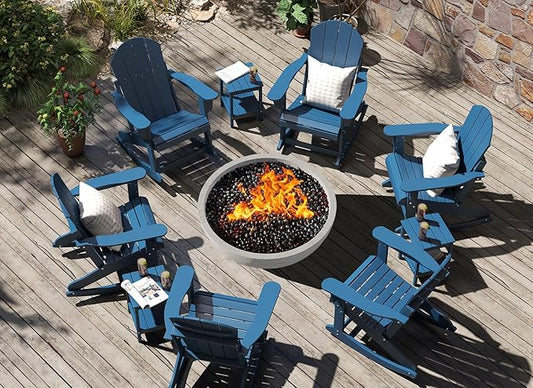 GREENVINES Adirondack-Rocking-Chairs | Set of 4 | HDPE Plastic | Porch Rocker Chair | for Outdoor Patio Deck | Weatherproof | Blue