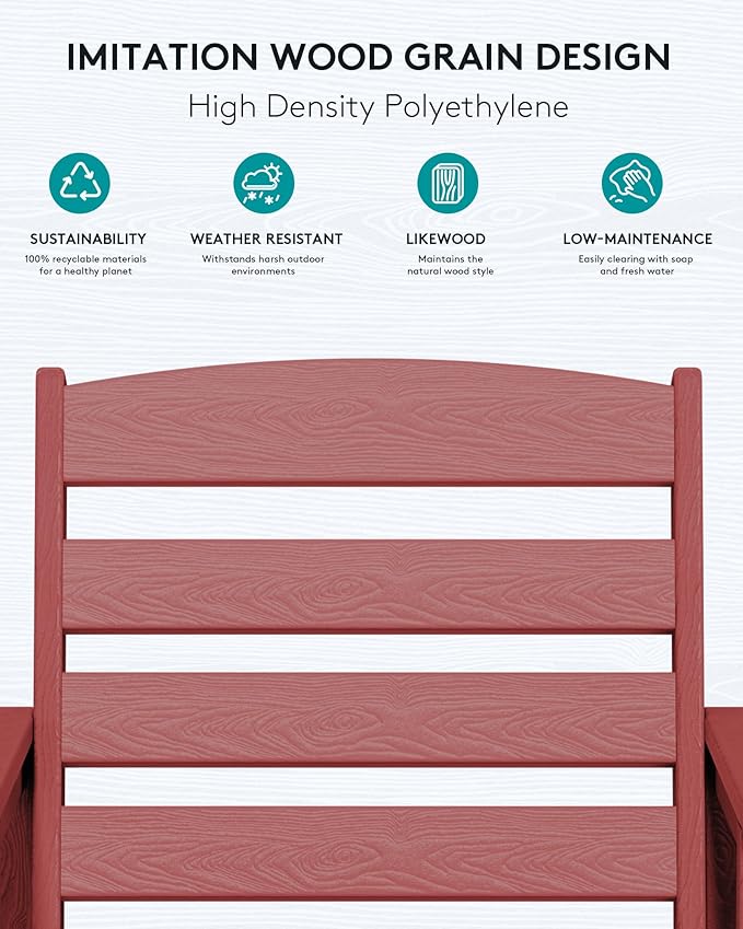 SERWALL Tall Adirondack Chairs Set of 2, Balcony Adirondack Chairs Set, Outdoor Bar Height Barstools Chair Set for Bistro, Poolside, Garden, Dark Red