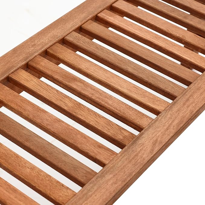 LuxenHome Wood Garden Bench, Solid Wooden Outdoor Dining Bench, 2 Person Patio Benches for Outdoors, Backless Bench for Backyard Park and Porch, Long Loveseat with Slatted Seat, Outdoor Furniture