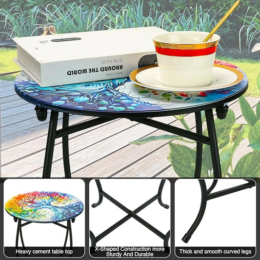 Outdoor Side Table for Small Spaces, 14 Inch Round Metal End Table for Patio Balcony Yard Porch Garden Livingroom, Anti-Rust Waterproof Accent Table for Indoor Outdoor Use, Easy Assembly