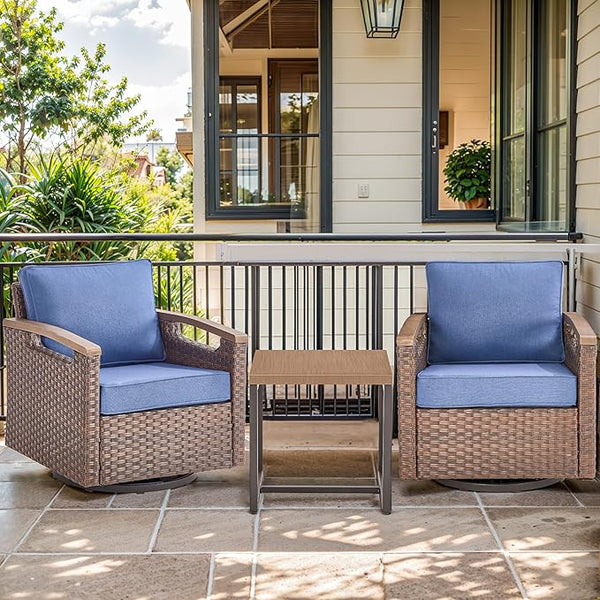 Luxury Outdoor Swivel Rocker Patio Chairs with Metal Side Table - Heavy Duty 3 Piece Patio Furniture Set All Weather - Photo 1
