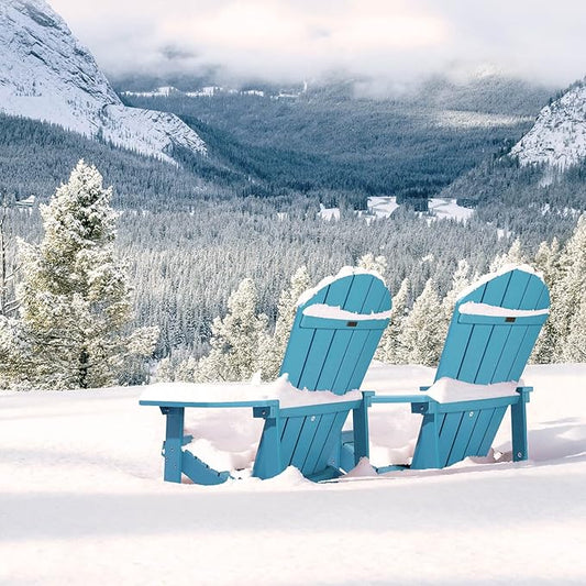 Adirondack Chair, All Weather Resistant Plastic Chairs with Cup Holder, 5 Easy Steps to Install, Outdoor Chairs for Patio, Garden, Backyard Deck, Lawn, Fire Pit - Lake Blue