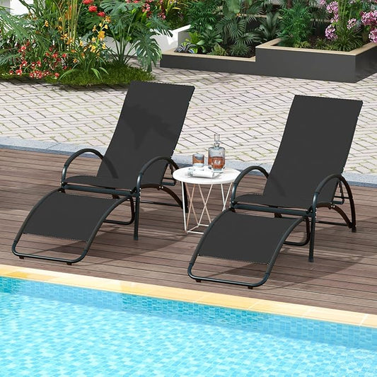 Tangkula Outdoor Rocking Chair Set of 2, 2-in-1 Convertible Lounge Chair with 4-Level Adjustable Backrest, Heavy-Duty Aluminum Frame, Patio Sun Lounger Rocker for Porch, Poolside, Backyard, Garden