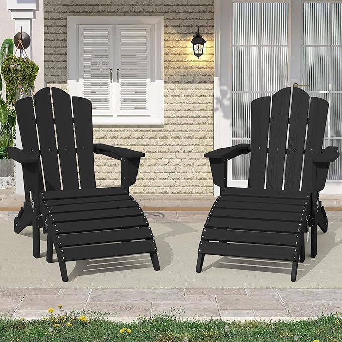 KINGYES Folding HDPE Adirondack Chairs Ottoman