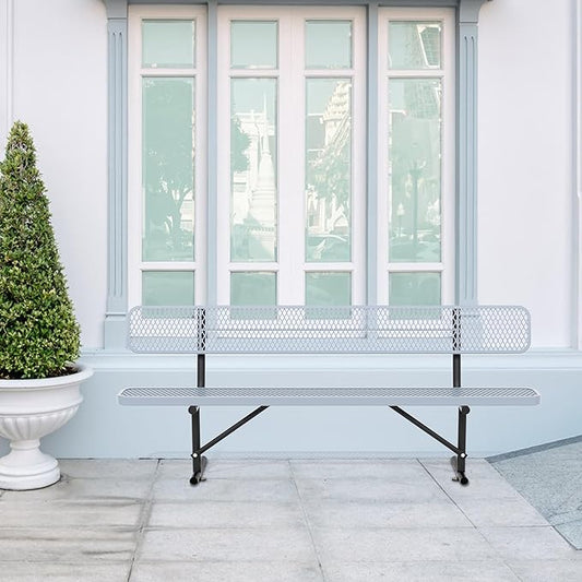 4/6/8 Feet Park Bench for Outside Heavy Duty Metal, Garden Benches Outdoor Bench with Backrest & Portable Frame, for Shopping Malls Stores Parks Patios Decks, Grey