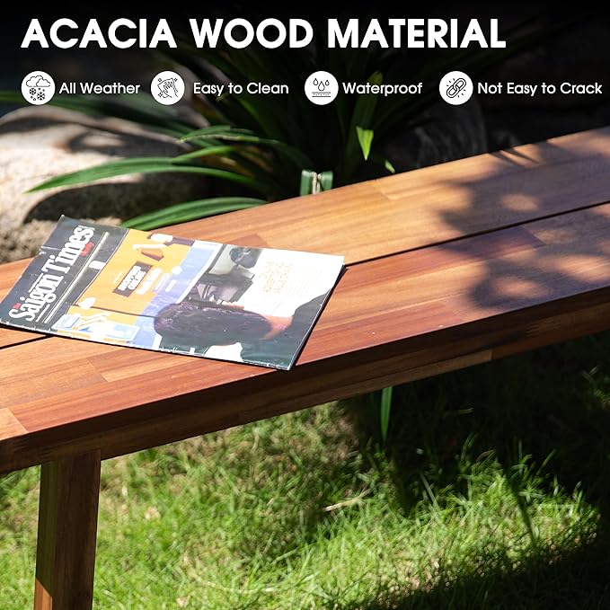 Solid Wood Bench - Minimalist Design, Acacia Wood Construction, Brown Color, Versatile for Entryway, Living Room, Bedroom & Outdoors, Easy Assembly & Weather-Resistant
