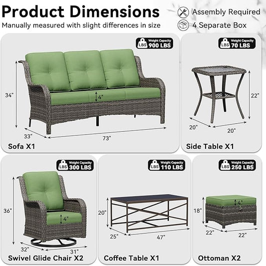7 Piece Outdoor Wicker Patio Furniture Set, Outdoor Swivel Rocker Patio Chairs Set with Thickened Olefin Cushions, High Back and Deep Seating, Hand-Woven PE Rattan for Porch, Deck