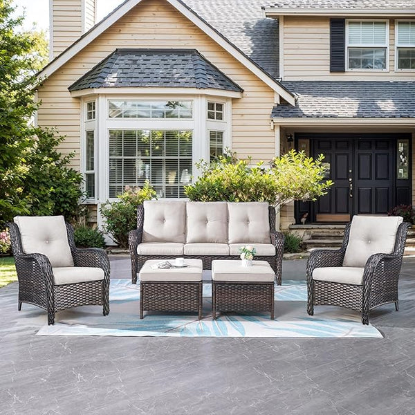 Belord Outdoor Wicker Furniture 5 Pieces Patio Furniture Sofa Set Patio Wicker Chairs with Ottomans Conversation Set - Photo 1