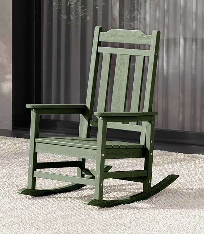 SERWALL Oversized Rocking Chair Outdoor, HDPE Outdoor Rocking Chair, Avocado