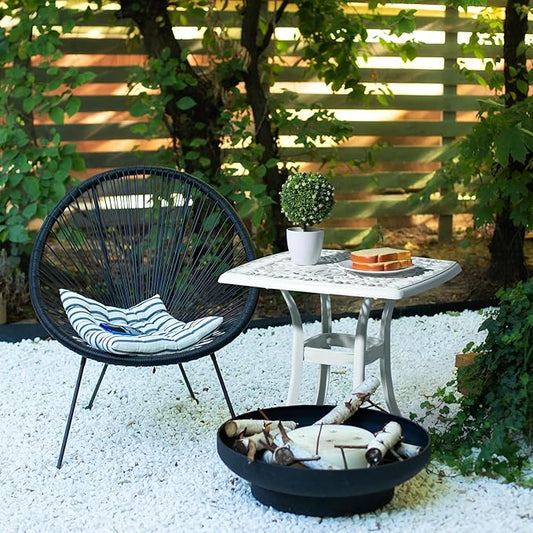 Bonnlo 21 Inch Cast Aluminum Outdoor Side Table with Umbrella Hole, Anti-Rust Coffee Bistro Table for Outdoor, Patio, Garden, Porch, Balcony End Table (Square, White)