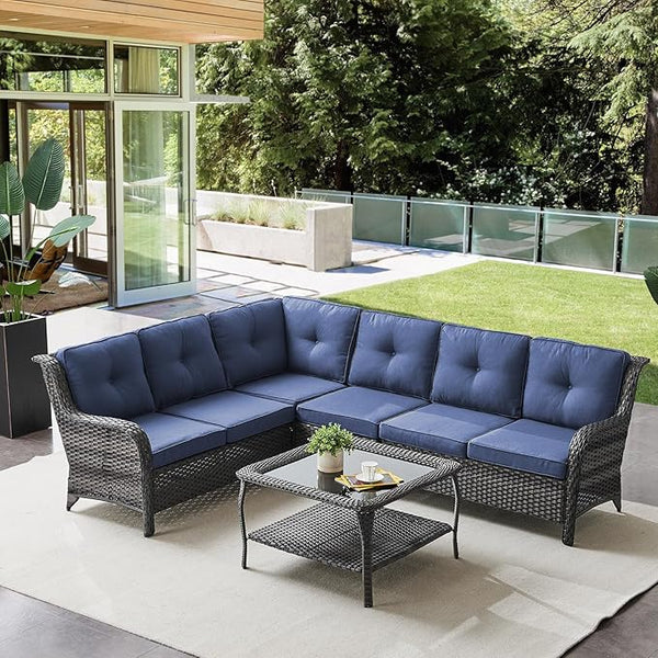 Belord Patio Furniture Set 6 Seats, Oversized Outdoor Sectional Couch, Two 3-Seater Sofas with Coffee Table - Photo 1