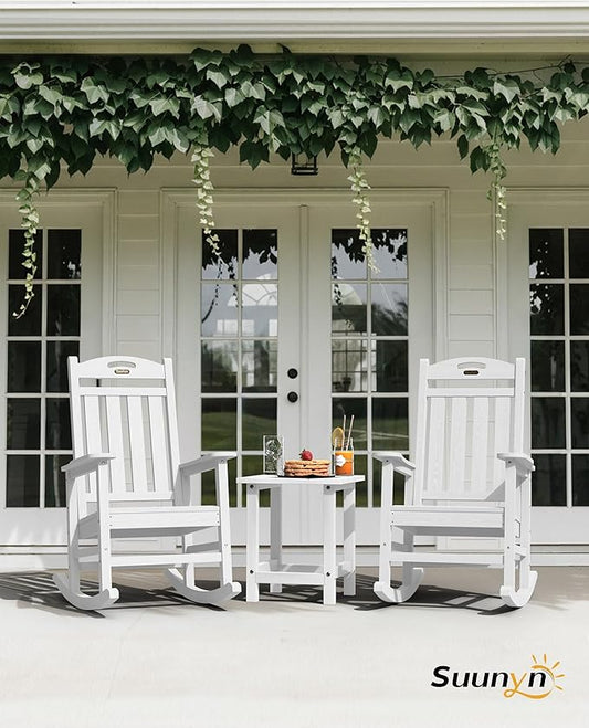 Oversized Rocking Chairs Outdoor Set of 4, High Back Porch Rocking Chair, HDPE All Weather Resistant Patio Chairs, 380lbs Weight Capacity, White