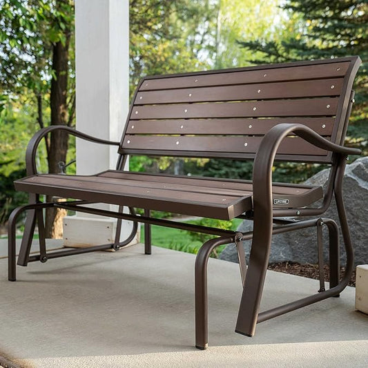 LIFETIME 60290 Wood Alternative Glider Bench, Mocha Brown