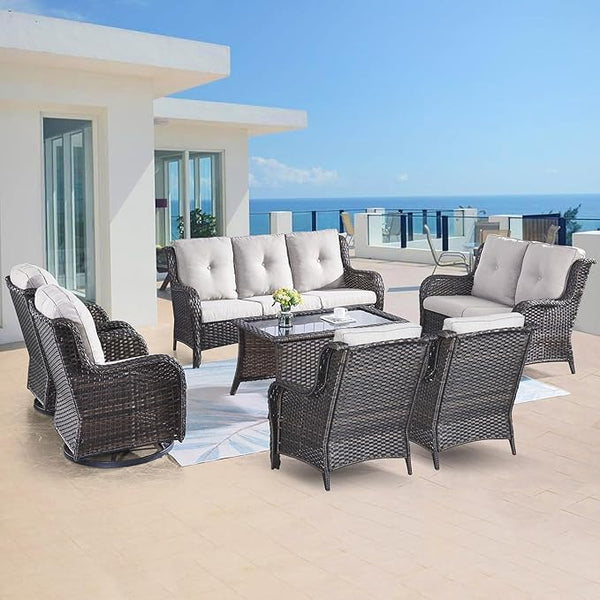 Belord Outdoor Furniture Wicker Conversation Sets - 7 Piece Patio Rattan Furniture Sets with Swivel Rocker Chairs - Photo 1