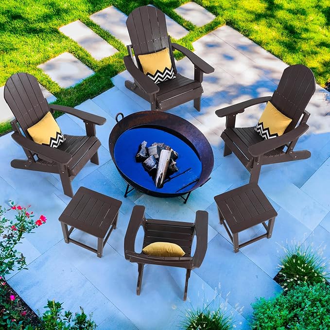 Folding Adirondack Chair, All Weather Resistant Plastic Chair with Cup Holder, Fold or Unfold Easily in 1 Second, Outdoor Chairs for Patio, Garden, Backyard Deck, Lawn Fire Pit(Brown)