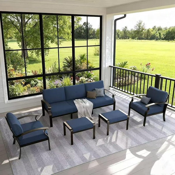 Gotland Aluminum Patio Furniture Set, Metal Outdoor Furniture with 2 Ottomans 5.1’’ High-Resilience Seat Cushions - Photo 1