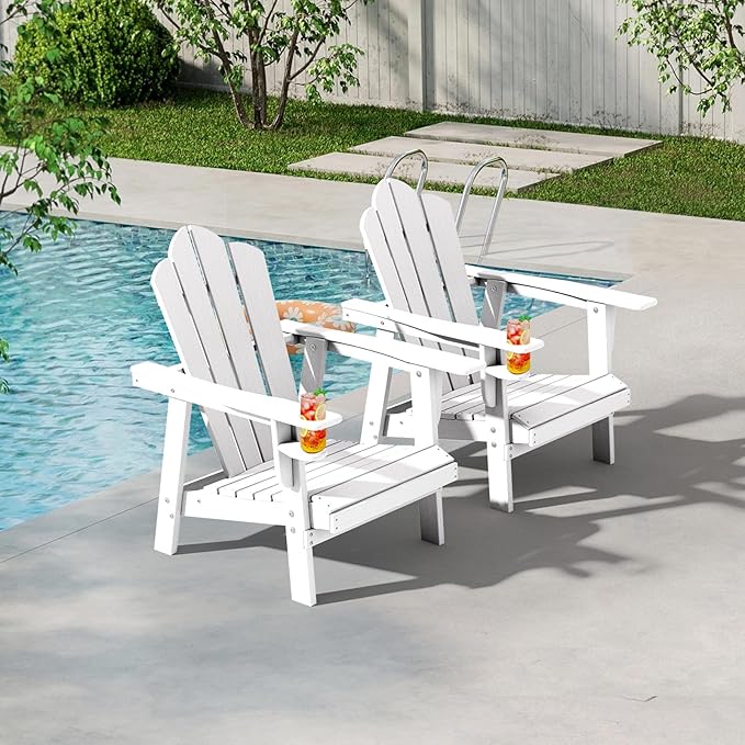 PROHIKER Adirondack Chair with Cup Holder, Plastic Patio Chair, All Weather Outdoor Chairs for Fire Pit Lawn Garden Porch Backyard (White, 4 Pack)