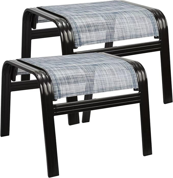 Outdoor Footstools for Patio,Textile Ottomans Metal Dining Footrests Stack Chairs for Lawn,Garden or Porch 2 Set Blue - Photo 1