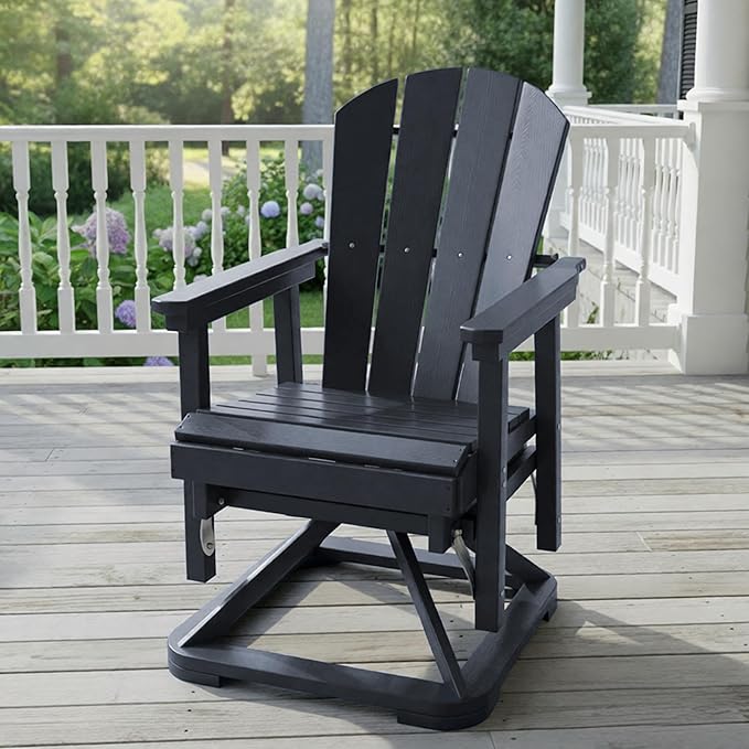 Kingdura Adirondack Swivel Glider Chair, HDPE Patio Glider Rocking Chair for Outdoor, All-Weather Glider Chair for Porch Balcony Lawn Poolside, 450LBS Capacity (Navy Blue)