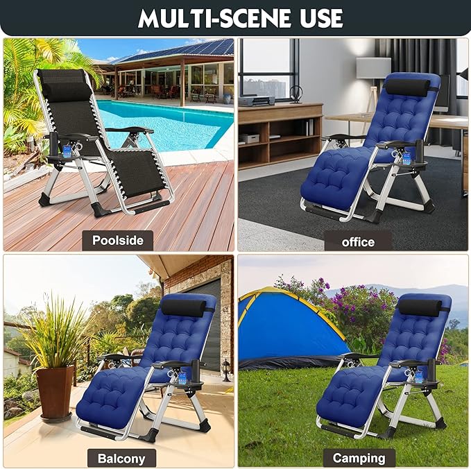 MOPHOTO Zero Gravity Chair, Outdoor Padded Lounge Chair with Side Table, Zero Gravity Recliner Chair, Outdoor Reclining Chair, Sturdy & Comfortable, Supports up to 440lbs
