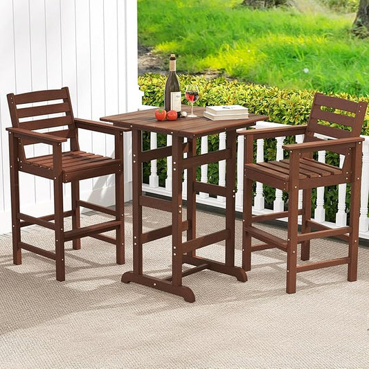 Giantex 29” Bar Stools Set of 2, HDPE Barstools w/Back, Armrests & Footrests, Max Load 330Lbs, Counter Height Bar Stools, Adirondack Chair for Patio Balcony Outdoor Bistro Set, Brown
