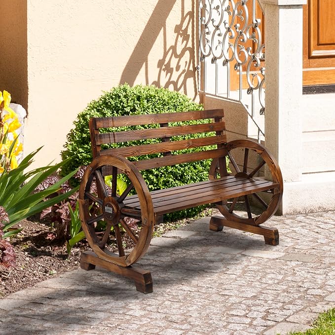 41in Outdoor Wooden Porch Benches,Weatherproof Patio Park Bench,Outside Leisure Bench,Outdoor Garden Park Bench,with Slatted Seat and Backrest,for Lawn, Deck, Path, Backyard, Entryway (Brown)