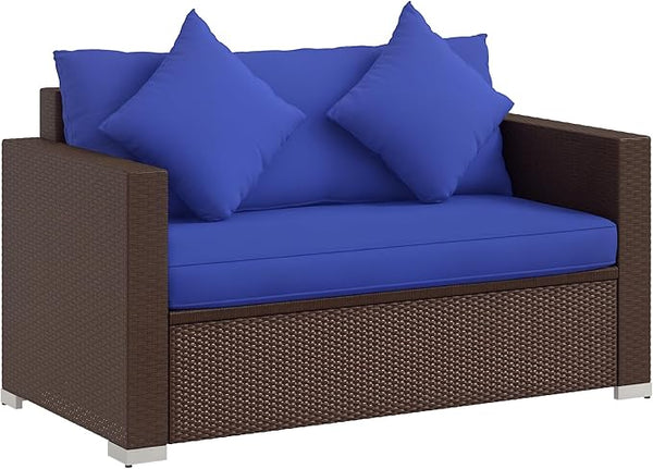 Outsunny Patio Wicker Loveseat with Cushions, 2-Seat Outdoor PE Rattan Couch Sofa with Throw Pillows, for Porch - Photo 1