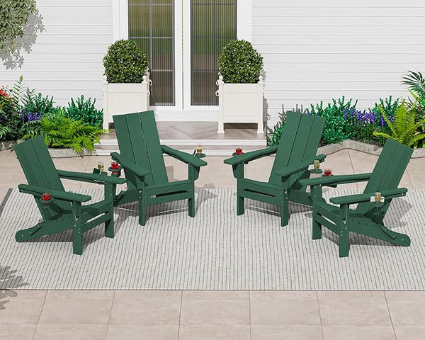 SERWALL Folding Adirondack Chair Set of 4 with Dual Cup Holders, Modern Adirondack Chairs - Photo 1