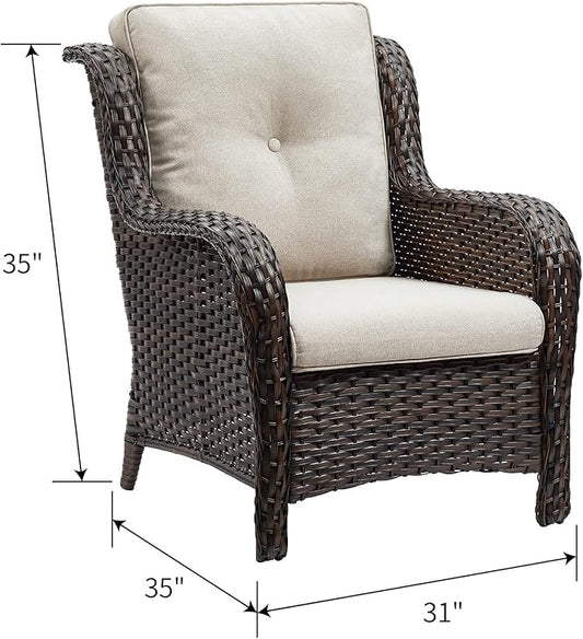 HUMMUH 3 Pieces Patio Bistro Set Wicker Patio Chairs Set of 2 with Tempered Glass Top Side Table Rattan Outdoor Furniture Conversation Set for Yard,Garden,Porch