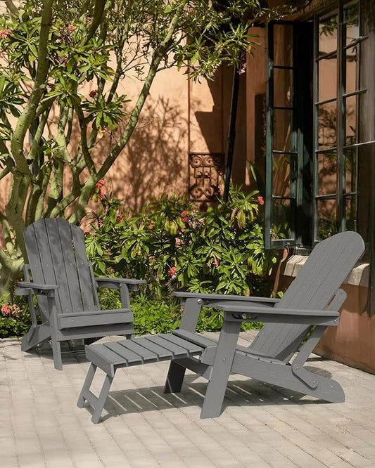 YEFU Adjustable Adirondack Chair with Retractable Ottoman Set of 8,Folding Adirondack Chair with Cup-Holder, Outdoor Chairs with Footrest,Weather Resistant Fire Pit Chairs,for Patio Lawn