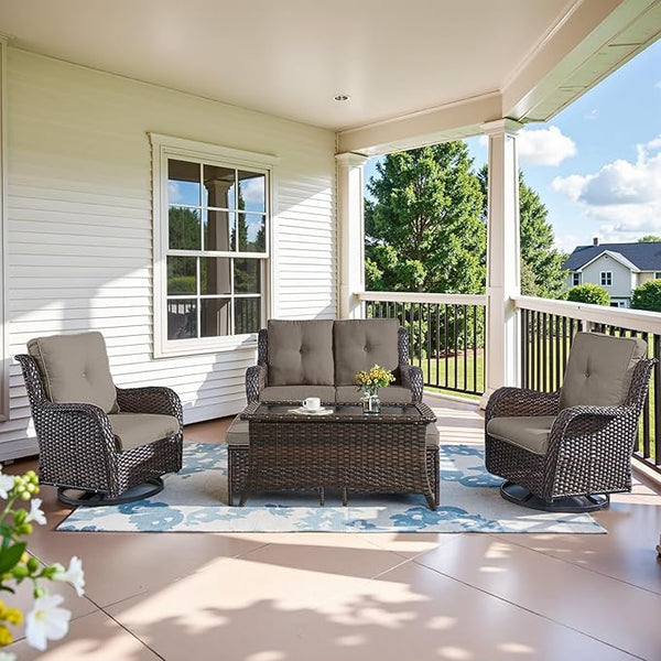 Belord 6 Piece Wicker Patio Furniture Set, Outdoor Swivel Rocker Chairs Set of 2 with Ottomans and Loveseat - Photo 1