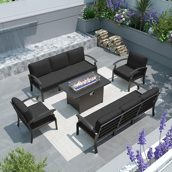Gotland 8 Seats Outdoor Metal Patio Furniture Set with 55 - Photo 1
