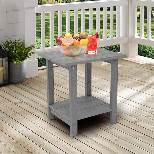Melucivi Weather Resistant Outdoor Side Table, Double Small Adirondack Side Table for Adirondack Chair - Indoor Outdoor End Table, Patio Table for Pool, Deck and Porch (Dark Grey)