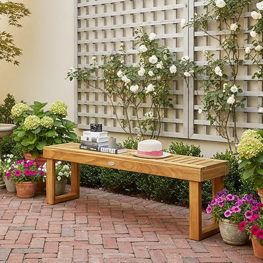 Tangkula 52" Acacia Wood Outdoor Bench, Wood Patio Dining Bench with Slatted Seat, Wooden Backless Garden Bench for Outdoors & Indoors, Outside Bench for Entryway, Deck, Poolside, Yard & Porch