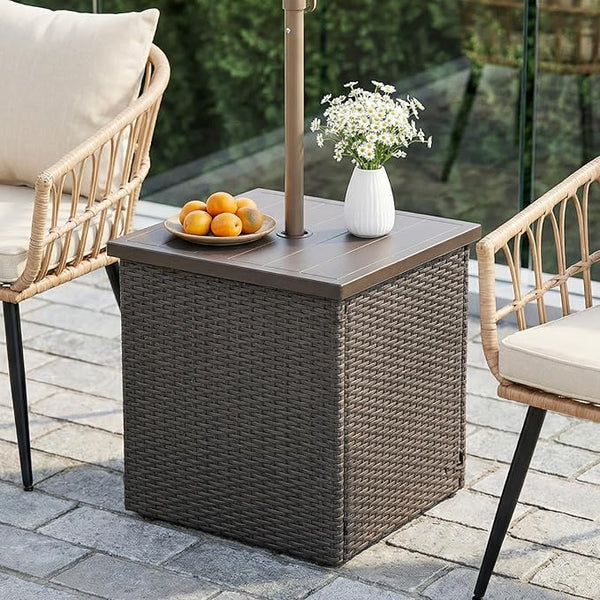 Outdoor Patio Table with Umbrella Hole, Umbrella Side Table Base Stand - Photo 1