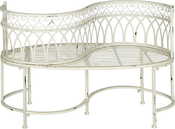 SAFAVIEH Outdoor Collection Lara Victorian Antique White Iron Kissing Bench