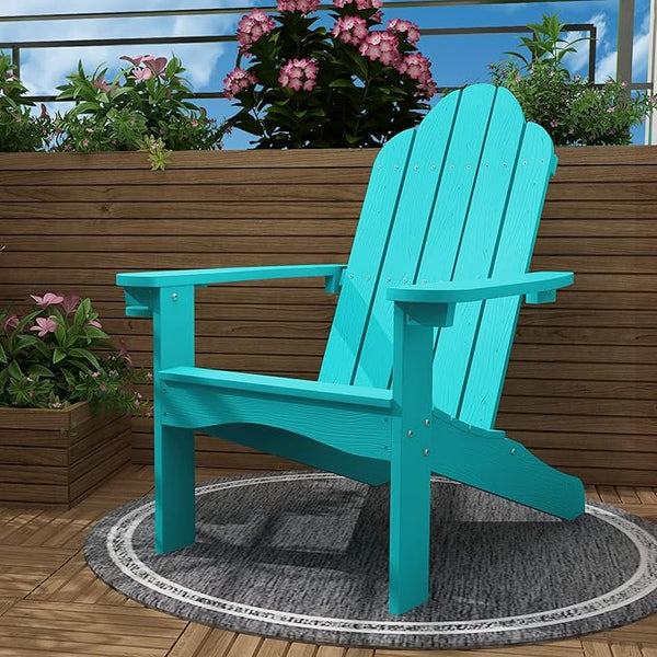 LUE BONA HDPS Adirondack Chairs, 1 Chair, Long-Lasting All-Season Outdoor Patio, Hidden Cup Holder, 350 LBS, Arube Blue - Photo 1