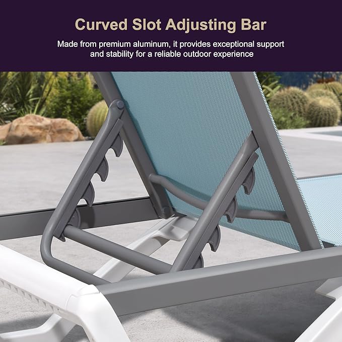 PURPLE LEAF Patio Chaise Lounge Chair Set of 3 Outside Aluminum Plastic Stackable Tanning Chairs for Pool Sunbathing Beach Deck Outdoor Lounger, Light Blue
