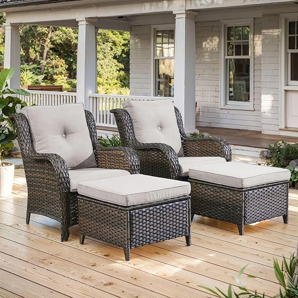 Belord Wicker Furniture 4 Pieces Outdoor Patio Furniture Set Patio Chairs with Ottomans Conversation Set for Porch - Photo 1