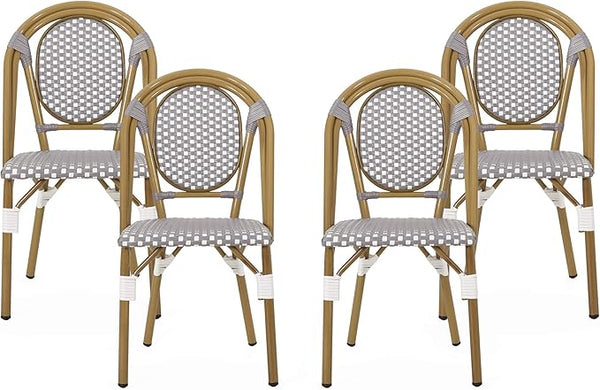 Christopher Knight Home Gwendolyn Outdoor French Bistro Chairs (Set of 4), Gray + White + Bamboo Print Finish - Photo 1