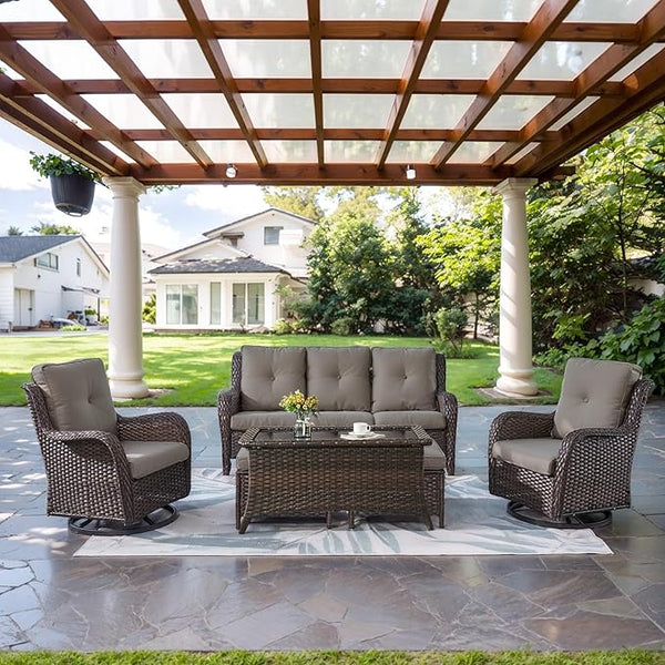 Belord Wicker Outdoor Furniture Patio Furniture Set - 6 Piece Patio Conversation Set with Swivel Rocker Chairs - Photo 1