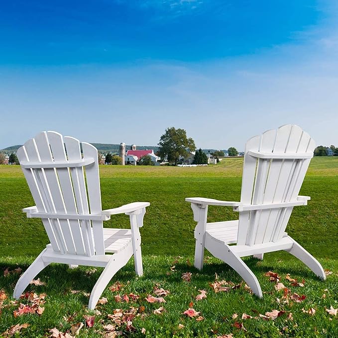 Adirondack Chair Folding Patio Chairs Outdoor Chairs Lawn Chair with Arms Solid Wooden Weather Resistant Lounge Chair Movable Outdoor Seating Accent Furniture for Adults Yard Garden, White