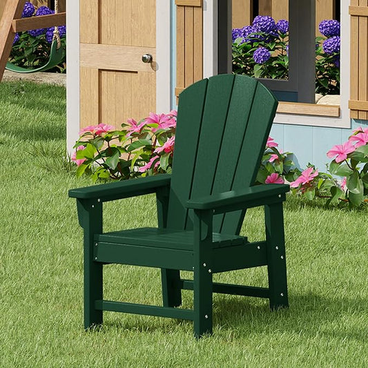 Costaelm Kids Adirondack Chair Set of 4, Plastic Outdoor Kids Chair Toddler Patio Furniture and Outdoor Children Picnic Activity Lawn Chair for Garden, Patio, Backyard & Beach, Dark Green