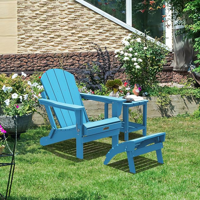 SERWALL Folding Adirondack Ottoman Set of 2, Adirondack Footrest Without Assembly for Adirondack Chair, Aruba Blue