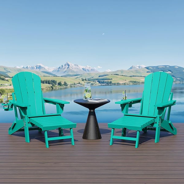 WestinTrends Malibu Folding Adjustable Adirondack Chair with Retractable Ottoman and Cup Holder (Set of 2), Turquoise - Photo 1