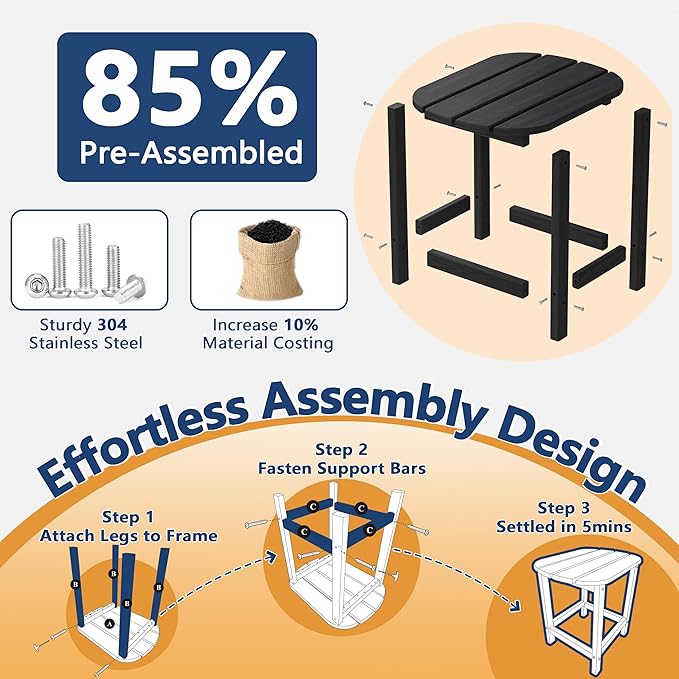 Outdoor Rocking Chair Oversized of 2 & Side Table Set, HDPE All Weather Resistant Patio Rocker, 31.5" High Back 21.5" Deep Seat Porch Chairs Set for Lawn Garden Deck Balcony 400lbs Capacity(Black)