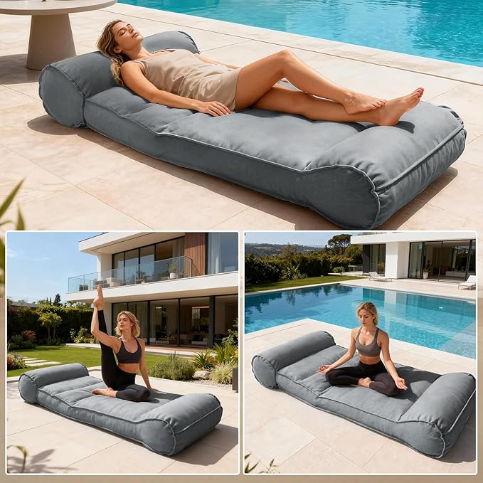 Dineli 83'' Outdoor Chaise Lounge Chair Patio Lounger for Outside, Pool Lounge Chairs Lazy Floor Lounger Meditation & Yoga Chair Waterproof Sunbed Outdoor Lounge Furniture for Garden Beach, Dark Gray