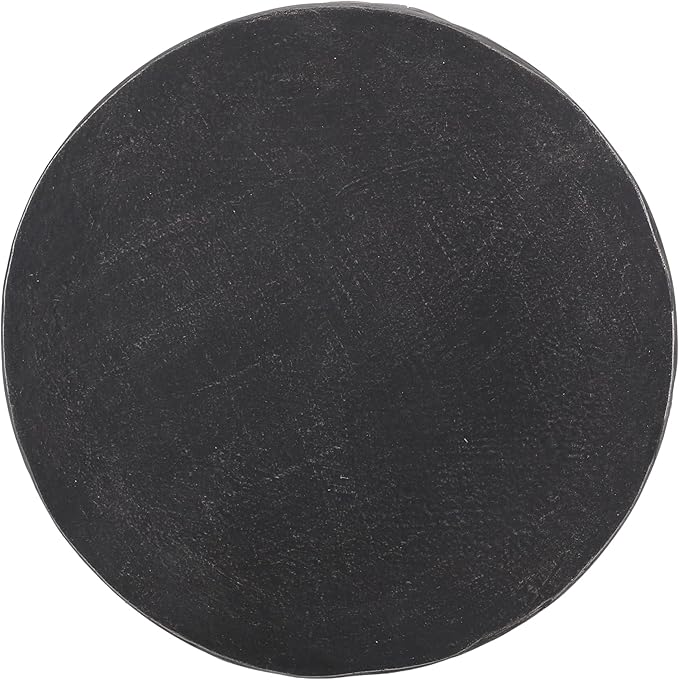 Outdoor Side Table Concrete End Table Round Drum Side Tables Antique Small Coffee Tables for Indoor Outdoor, Garden Stool Plant Stand for Porch Backyard Patio 15.25" Black & Gold Leaves